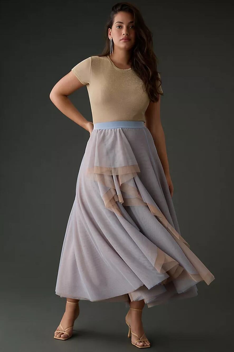 ANTHROPOLOGIE Layered Tulle Skirt Blue Ruffle Sz M NWT $148 {274}